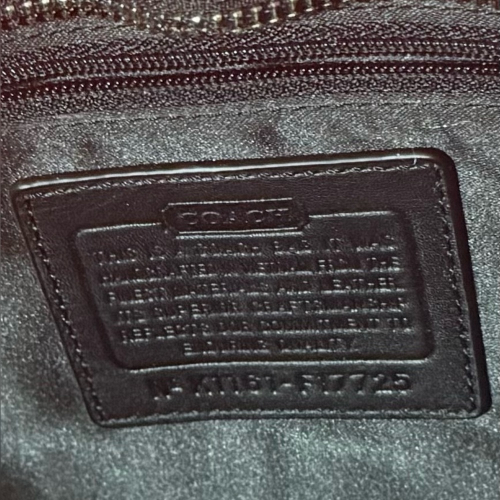 Authentic Coach tote with black iconic logos and black leather trim. - Picture 2 of 13